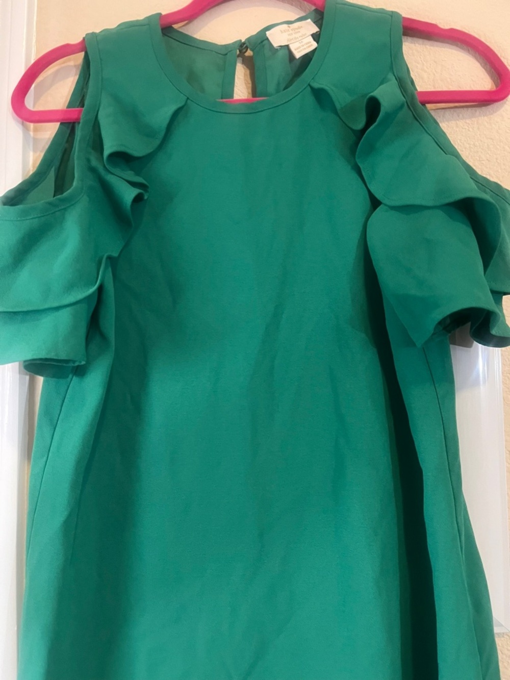 Kate Spade Green Ruffle Sleeve Cold Shoulder Girls Shift Dress Size 14